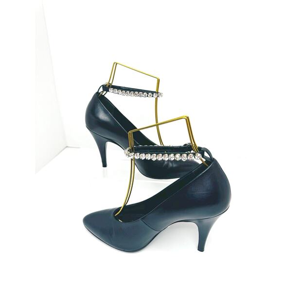 GUCCI Black Leather Crystal Embellished Ankle Strap Pointed Toe Pump Heel EU36.5 - Picture 6 of 13